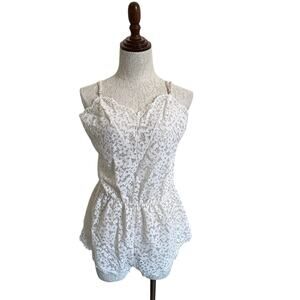 VTG Victoria’s Secret White Lace Romper Teddy Lingerie Bridal Size L